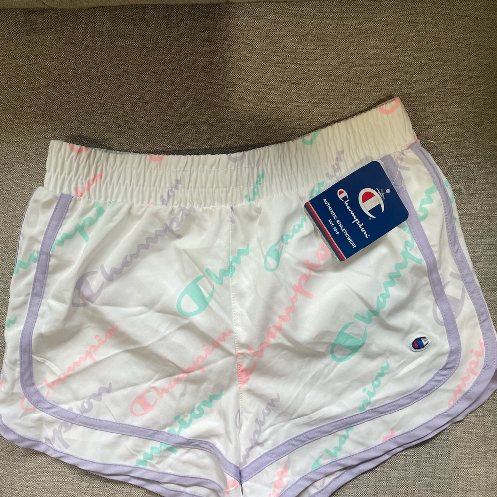 Champion White Shorts with Pastel Logo Accents